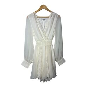 SPY Zone Exchange White Floral Lace Trim Wrap Sheer Sleeve Dress Size Medium NWT